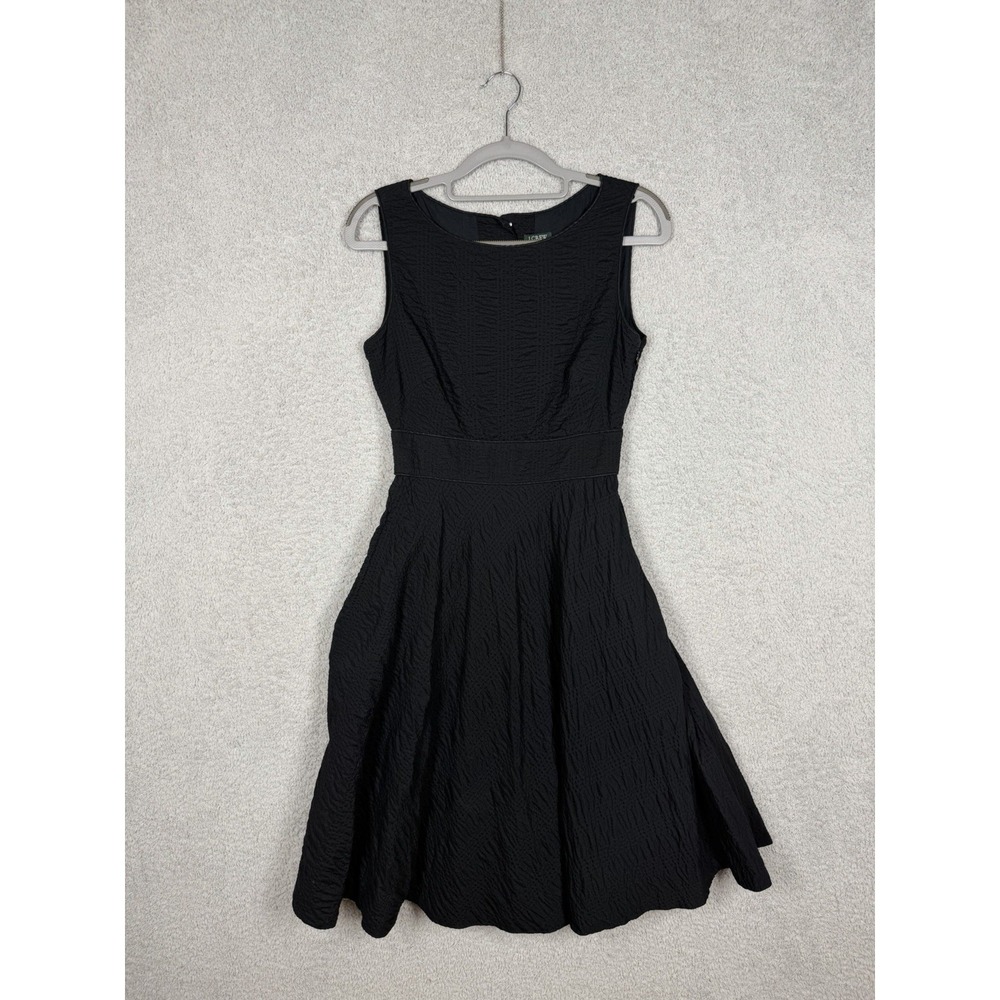 J.Crew Black Textured Fit & Flare Midi Dress Sleeveless Button Back Women's 2